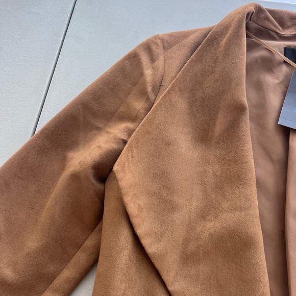 Mossimo Womens XS Tan Camel Faux Suede Open Front Draped Waterfall Blazer Jacket - Picture 10 of 14